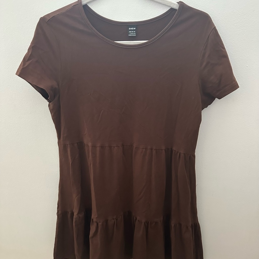 Brown Short Sleeve Tiered dress